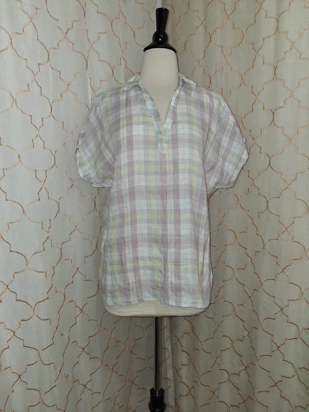 Isaac Mizrahi Pastel Plaid Short Sleeve Blouse